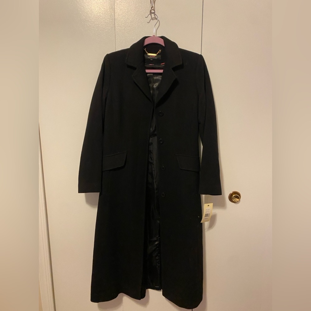 “Trina” Trina Turk Long Black Wool Blend (80%), Size 6, NWT